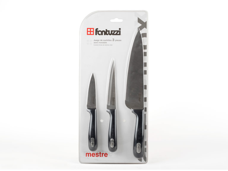 CUCHILLOS MESTRE 3 PIEZAS BLISTER GRIS