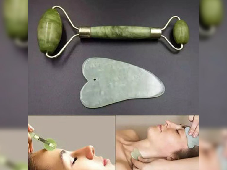 Rodillo Masajeador Facial y Piedra de Jade 100% Natural Importclick
