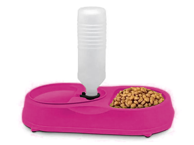 Dispensador Plato Agua y Comida Mascotas Rosado Importclick