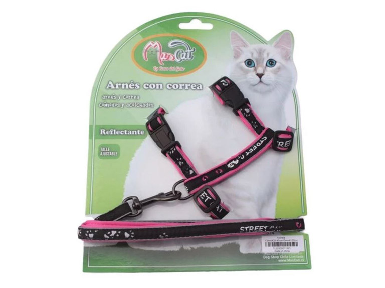 Arnés Y Correa Gato Acolchado Reflectante Fucsia