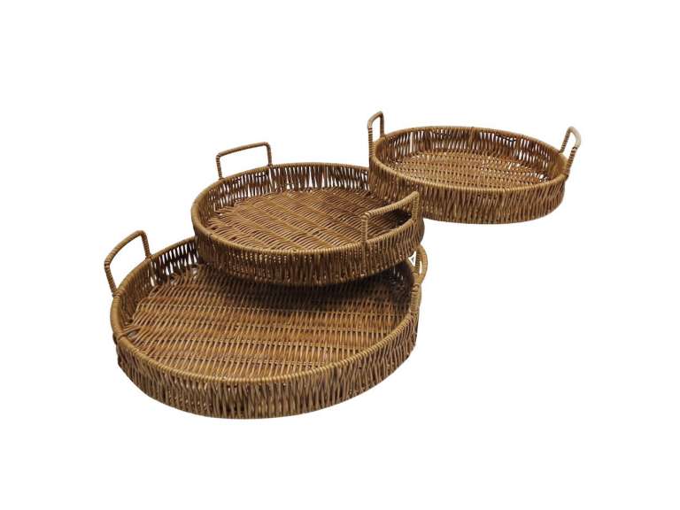 Set 3 Bandejas Hogar Redondas Tipo Mimbre Kenia Importclick