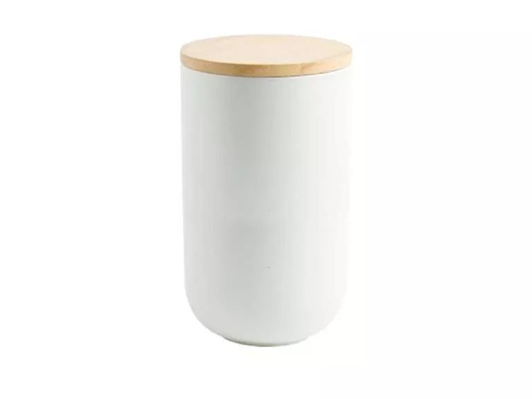 Contenedor Cerámica Hermético Tapa Madera L Blanco Simplit