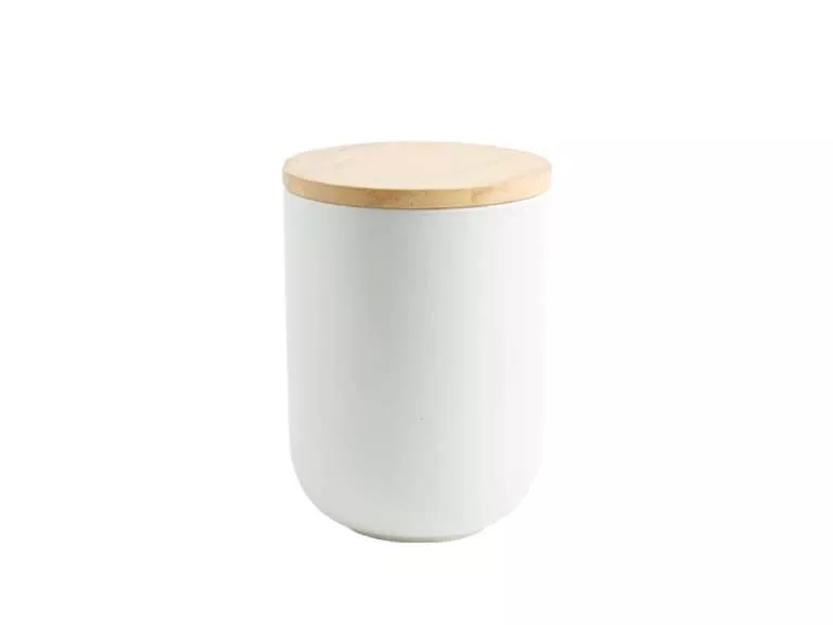 Contenedor Cerámica Hermético Tapa Madera M Blanco Simplit