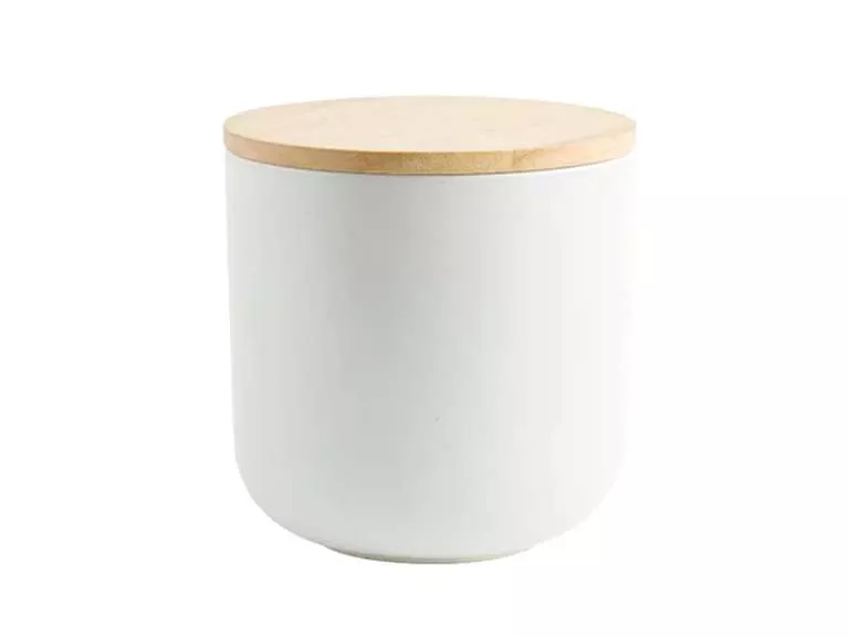 Contenedor Cerámica Hermético Tapa Madera S Blanco Simplit