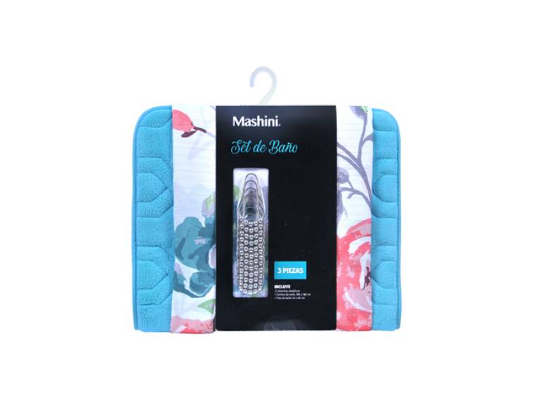 Set Cortina con Piso Baño 3 Pzas Nogal Roses