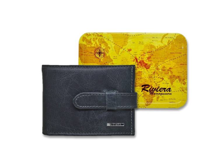 Billetera 100% cuero con lengueta Negro