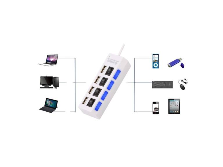Hub USB 2.0 Con Switch Con 4 Puertos Blanco Importclick