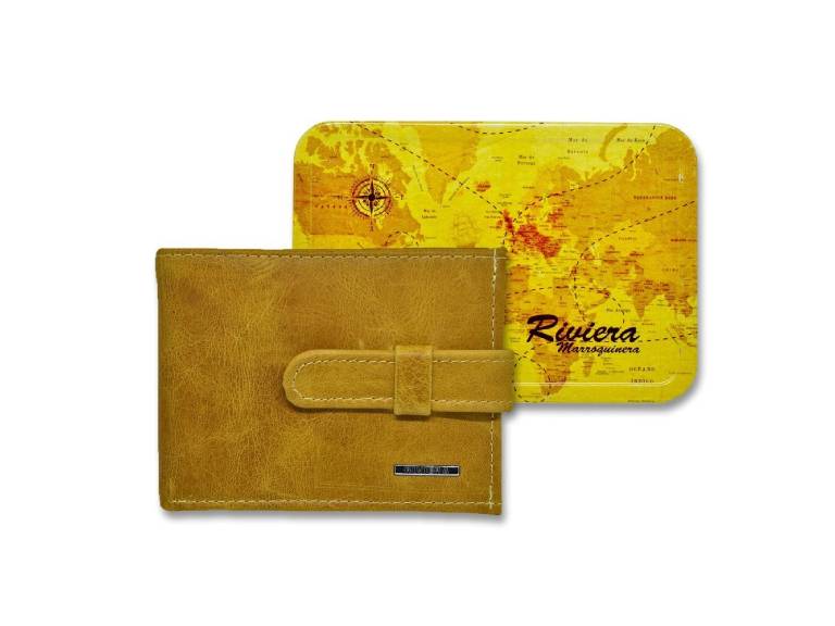Billetera 100% cuero con lengueta Natural