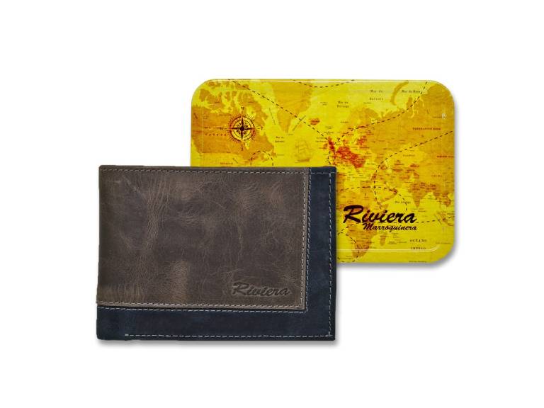 Billetera 100% cuero Natural genuino. Café-Negro