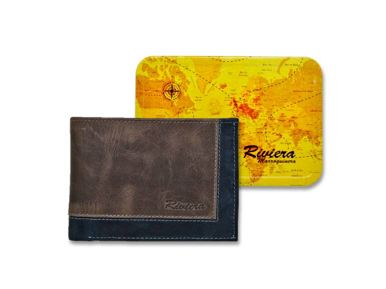 Billetera 100% cuero Natural genuino Negro-Café