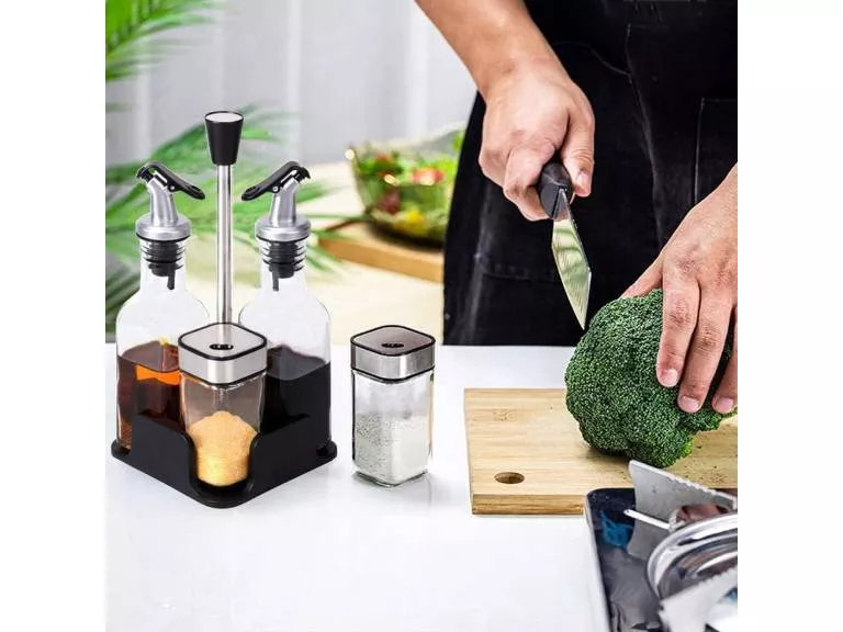 Set Alcuza dispensador 4 piezas vidrio 100 ml. Importclick