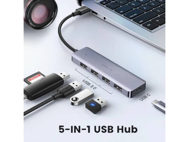 Hub Usb-A / 4 Usb-A 3.0 +(Powerport) Aluminio