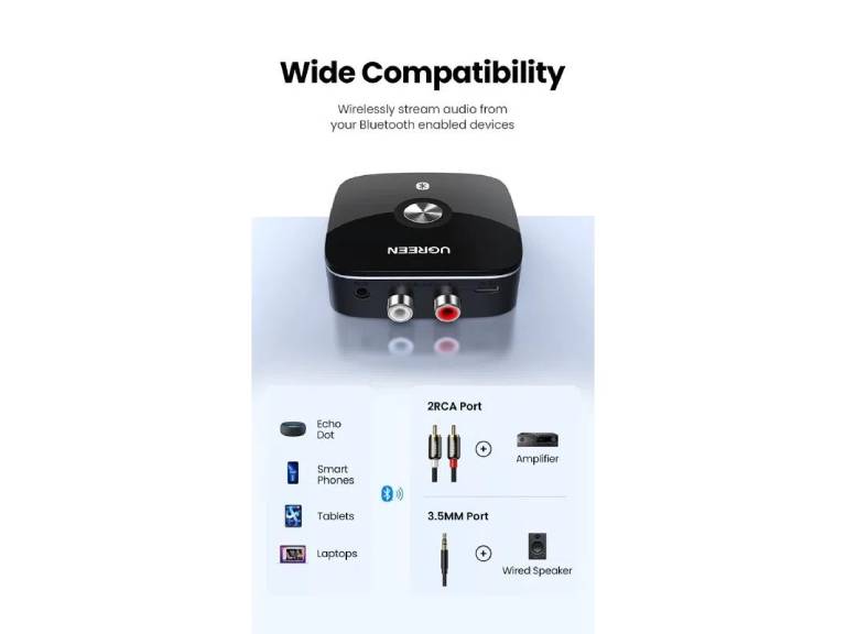 Receptor Bluetooth 5.1 / 2Rca /Aux Negro