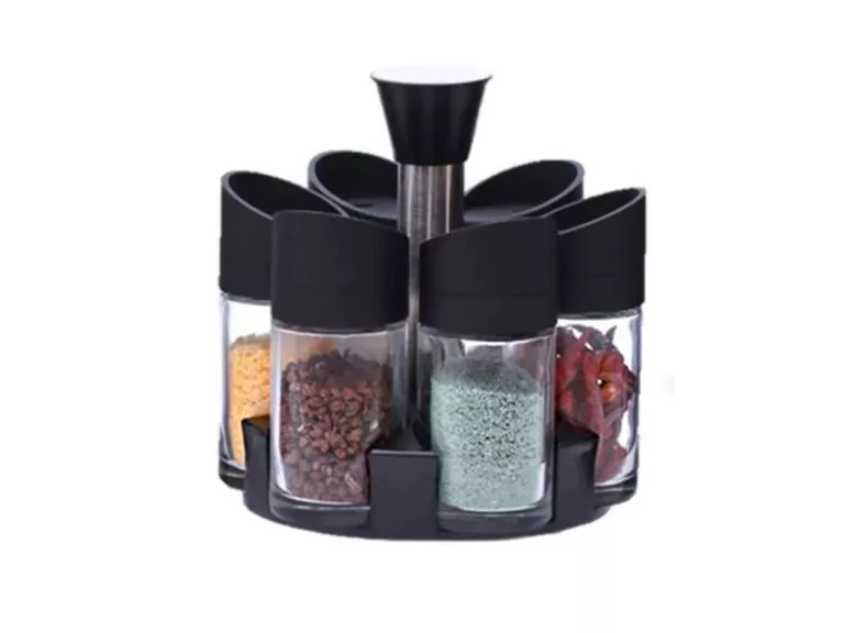 Set 6 Especieros Condimentos Moderno Giratorio 360 grados Negro Importclick