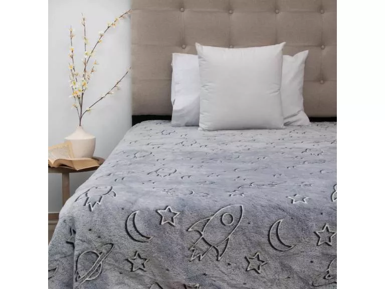 Frazada Flannel Magic Glow Deluxe 1.5 P Cohetes Gris