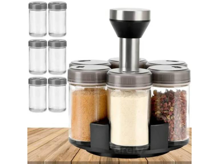 Condimentero Especiero Giratorio + 6 Frascos Vidrio