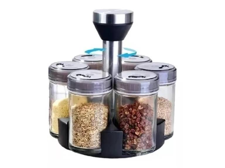 Condimentero Especiero Giratorio + 6 Frascos Vidrio