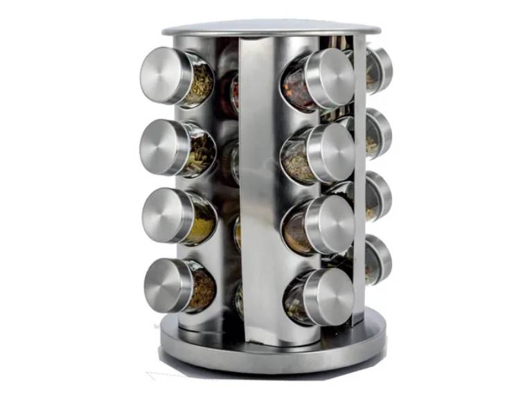 Especiero Giratorio de Acero Inoxidable con 16 Frascos