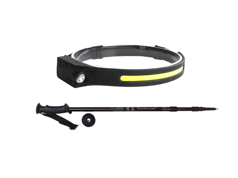 Bastón de Senderismo Ajustable + Linterna Frontal