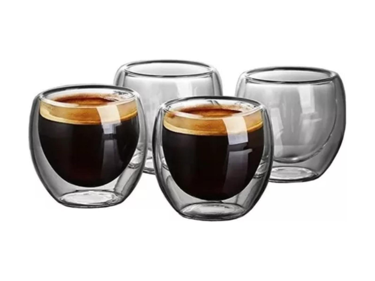 Juego 4 Tazas MUG Café Vidrio Doble Pared Térmico 80 ML