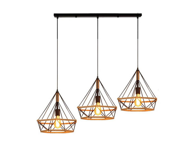 Lámpara Triple Colgante Vintage Jaula Metálica Ampolletas