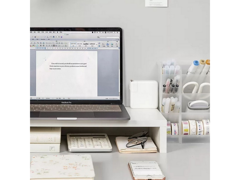 Organizador Escritorio Alzador Monitor Madera Blanco 49.8x8x20 cm