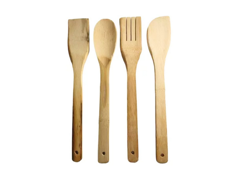 Set Utensilios 4 Piezas Bambú Cocina Antiadherente