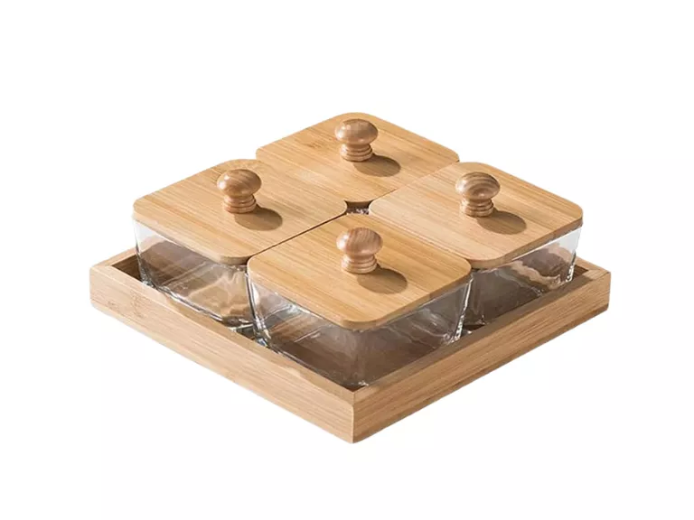 Bandeja de madera dividida para servir con tapa