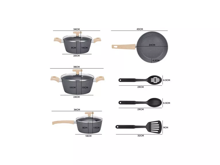 Juego Batería 10 Piezas Cocina Granito Negro