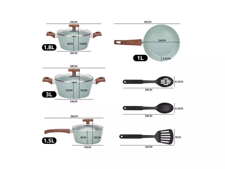 Juego Batería 10 Piezas Cocina Granito Verde