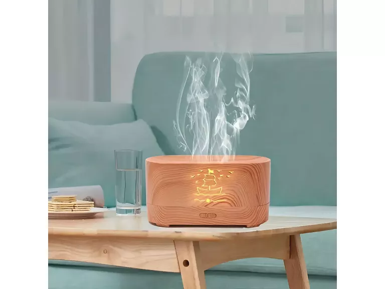 Humidificador Difusor Aroma Diseño Chimenea Madera