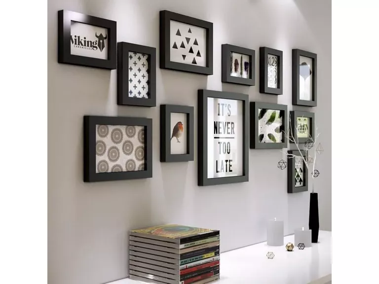 Set 12 Marcos Pared Fotos Decorativas Negro