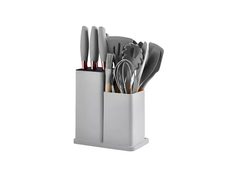 Set 19 Utensilios Cocina Silicona Acero Inoxidable Gris