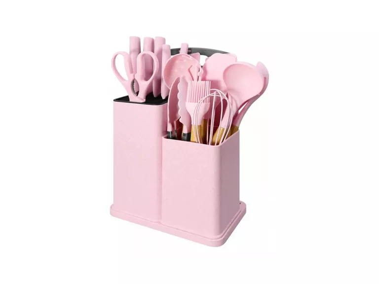 Set 19 Utensilios Cocina Silicona Acero Inoxidable Rosa