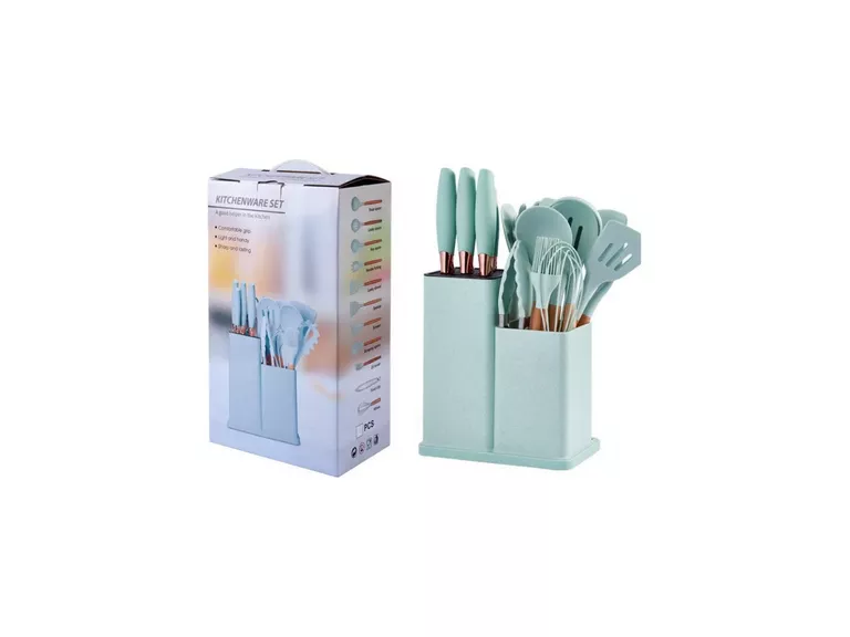 Set 19 Utensilios Cocina Silicona Acero Inoxidable Verde