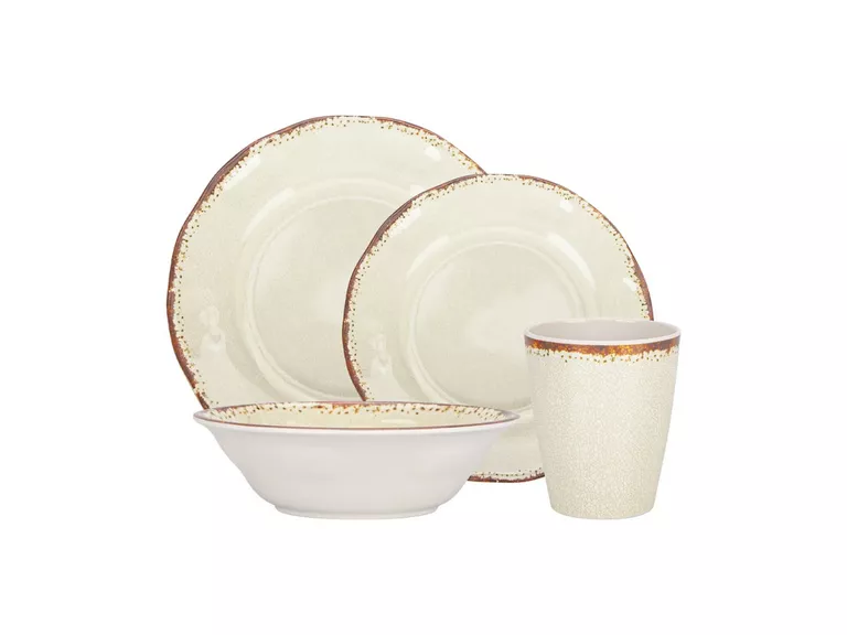Set Loza 16 Piezas Platos Vasos Melamina Crema