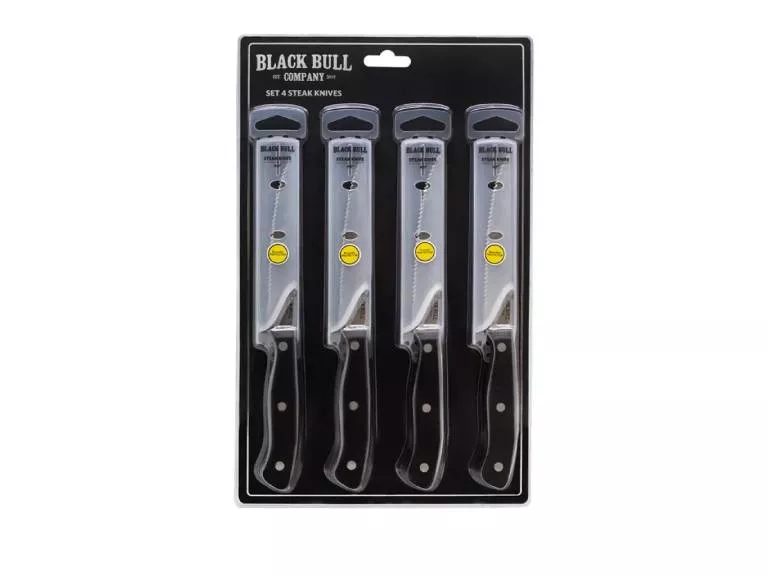 Set de 4 Cuchillos Steak Knives Black Bull Acero Inoxidable con Filo Dentado