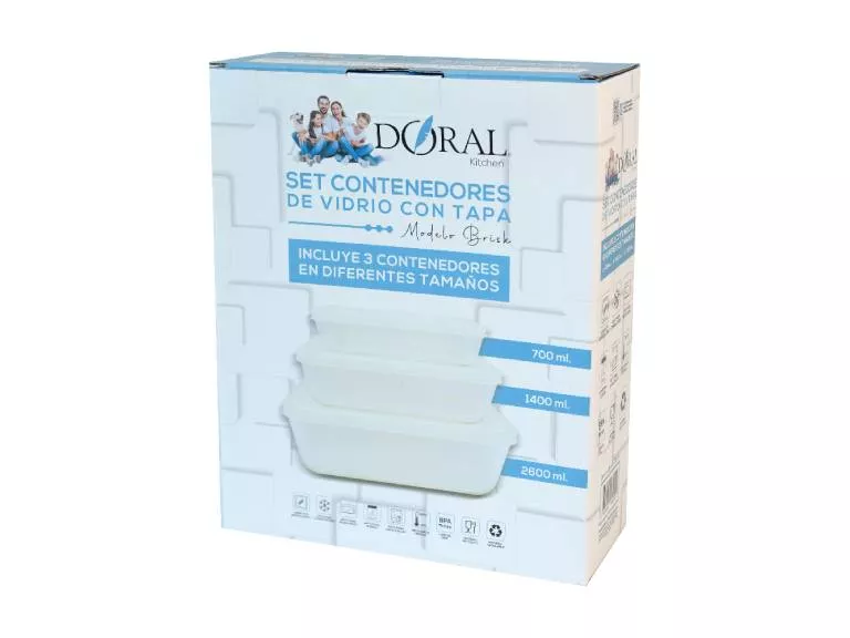 Set 3 Contenedores de vidrio Brisk 700+1400+2600 ml