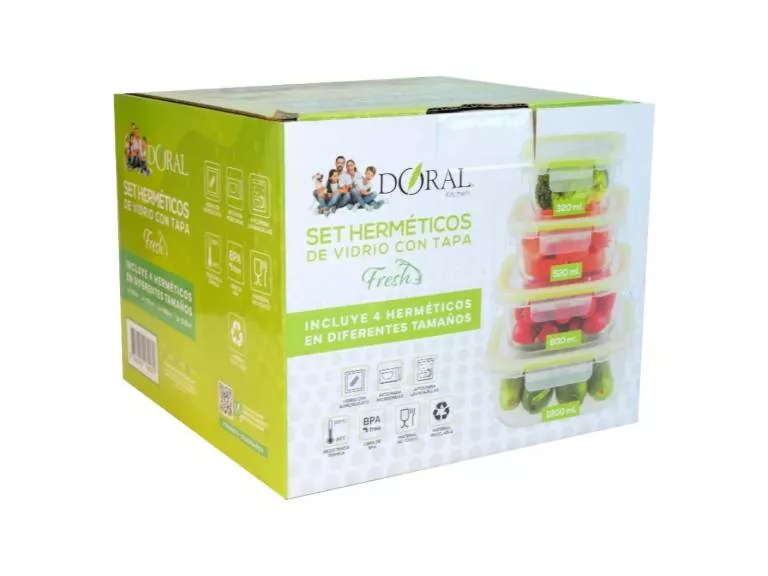 Set 4 Contenedores de Vidrio Cuadrados Fresh 320+520+800+1.200 ml