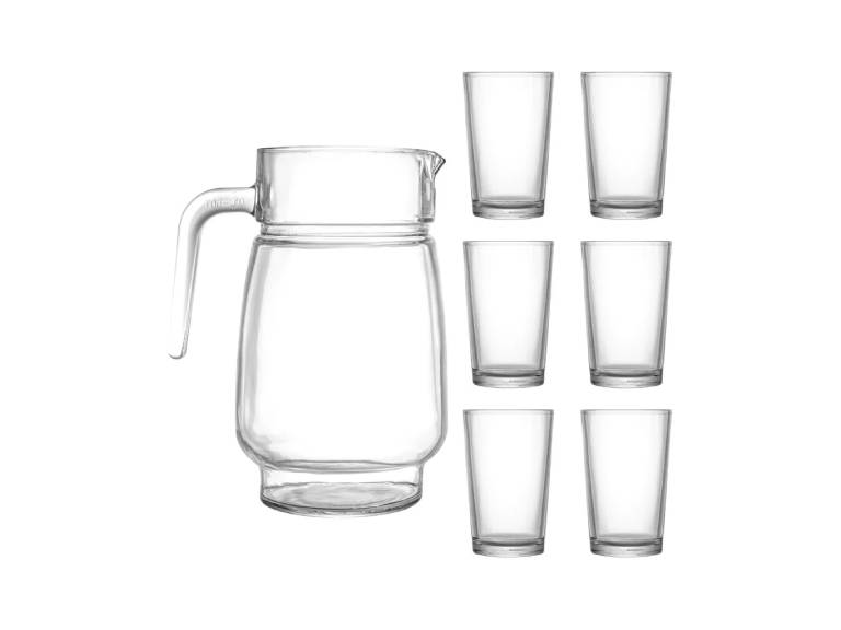 Set 7 Piezas Jarra de Vidrio 1.3 L + 6 Vasos 210 ml