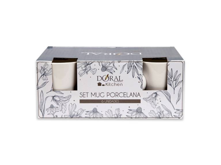 Vajilla Set 6 Mugs Porcelana Doral